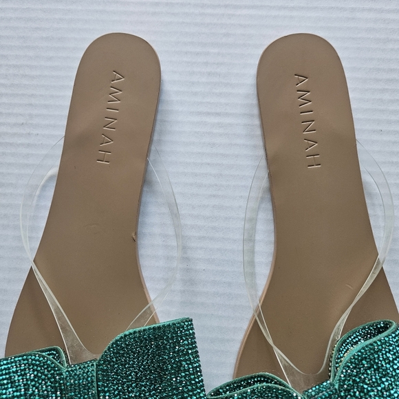Aminah Green Crystal Bow Flip Flop Sandals - Picture 6 of 11